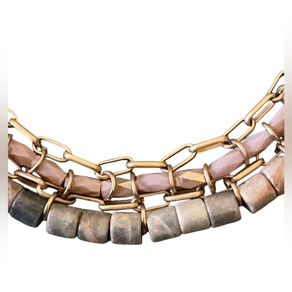 Multilayer necklace with natural beads and stones on Paper Clip Adjustable chain - Picture 2 of 6